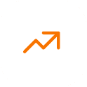Orange upward arrow icon representing growth and progress in technology.