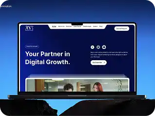 WAZ Tech Studio website homepage on a laptop screen showcasing digital growth services.