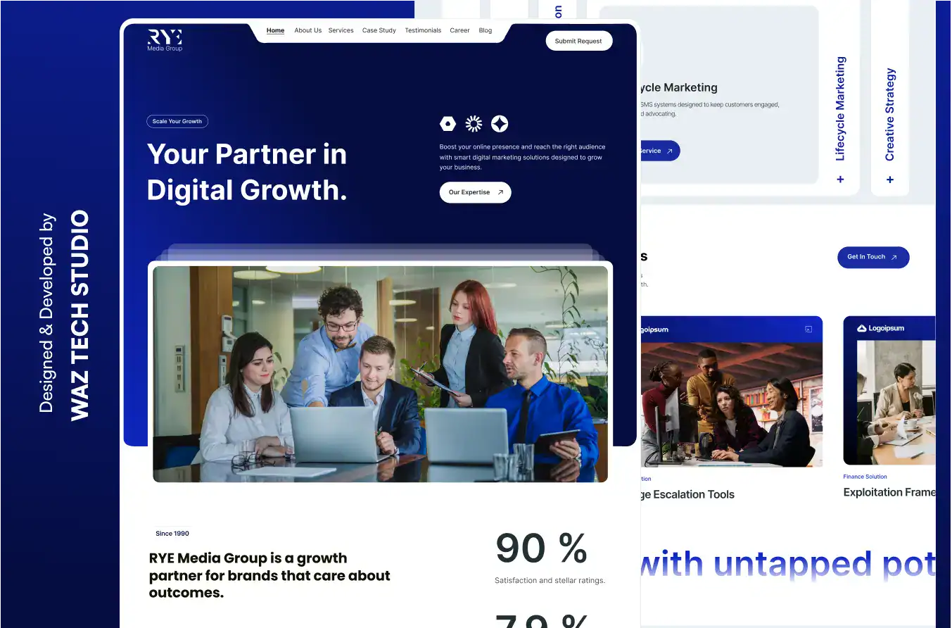 RYE Media Group website homepage showcasing digital marketing services.
